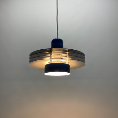 Danish blue UFO pendant lamp by HORN lighting model 763, 1960