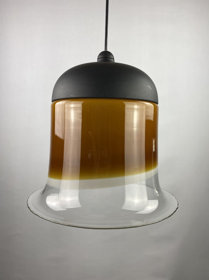 Large brown and clear glass Peill and Putzler pendant light BELL AH 182