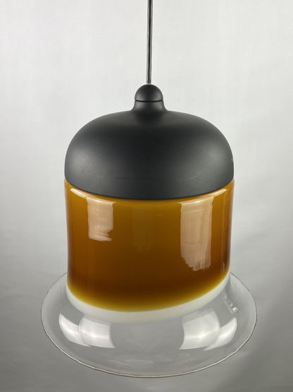 Large brown and clear glass Peill and Putzler pendant light BELL AH 182