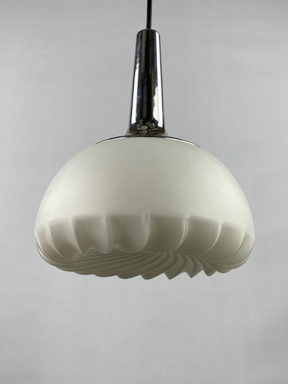Rare white swirl glass and chrome pendant light by Peill & Putzler