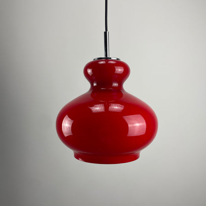 Cherry red glass pendant lamp by Peill and Putzler 1960