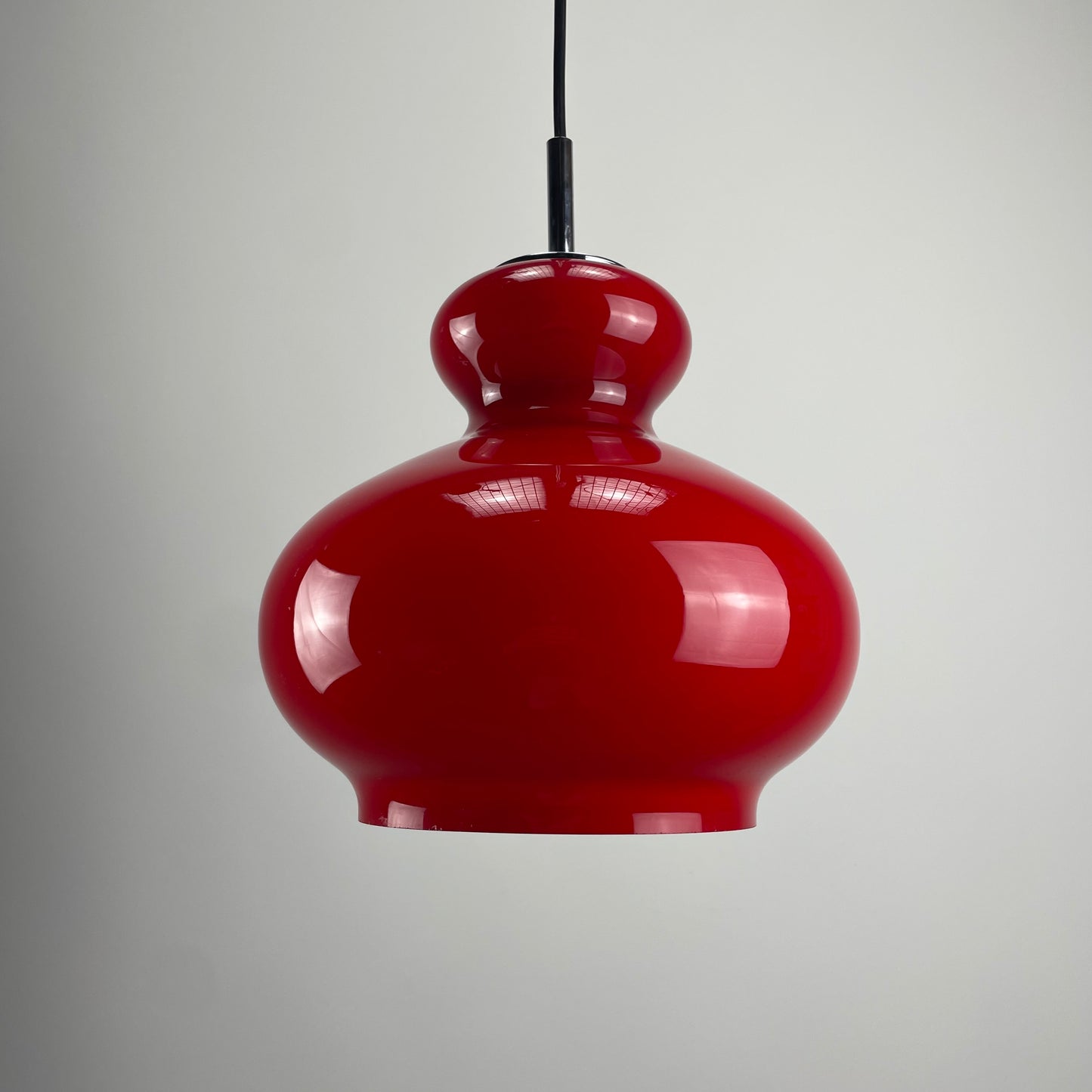 Cherry red glass pendant lamp by Peill and Putzler 1960
