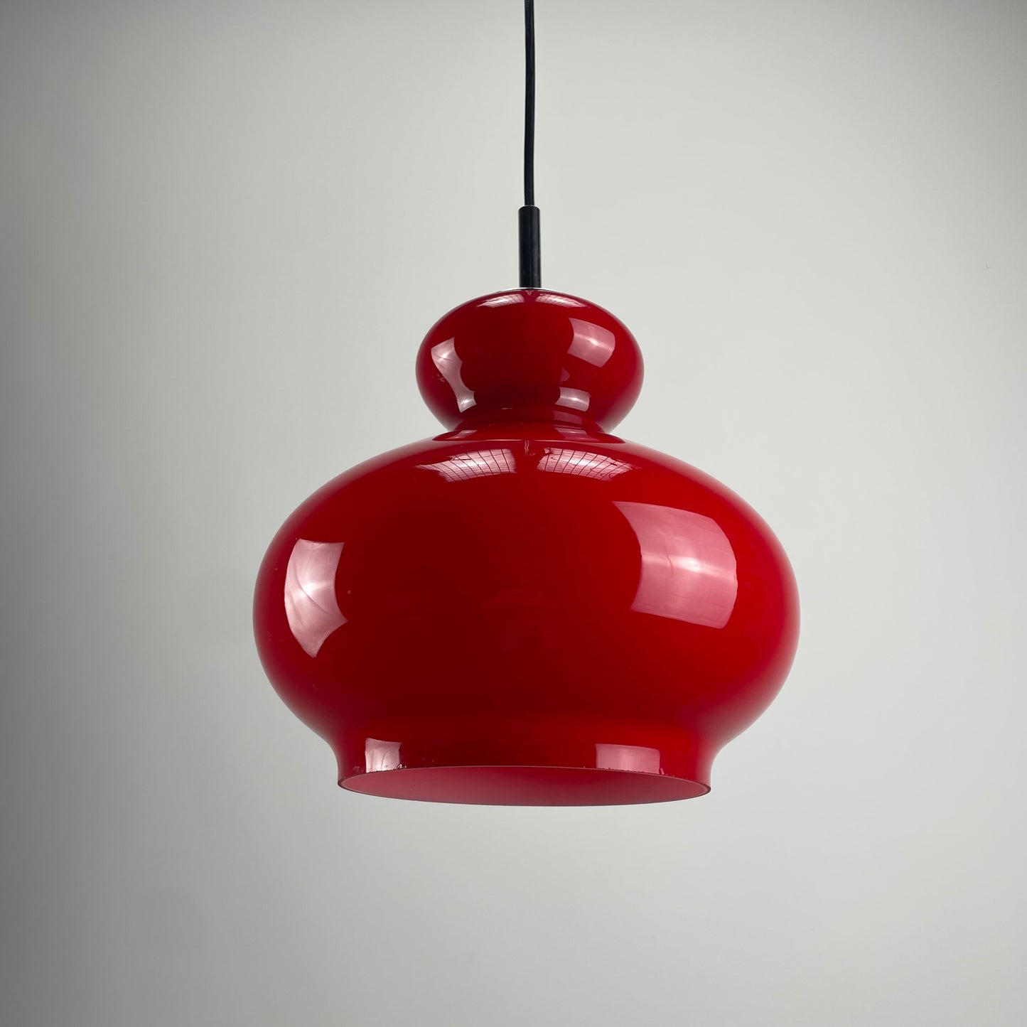 Cherry red glass pendant lamp by Peill and Putzler 1960