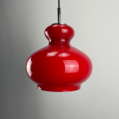 Cherry red glass pendant lamp by Peill and Putzler 1960