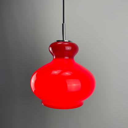 Cherry red glass pendant lamp by Peill and Putzler 1960
