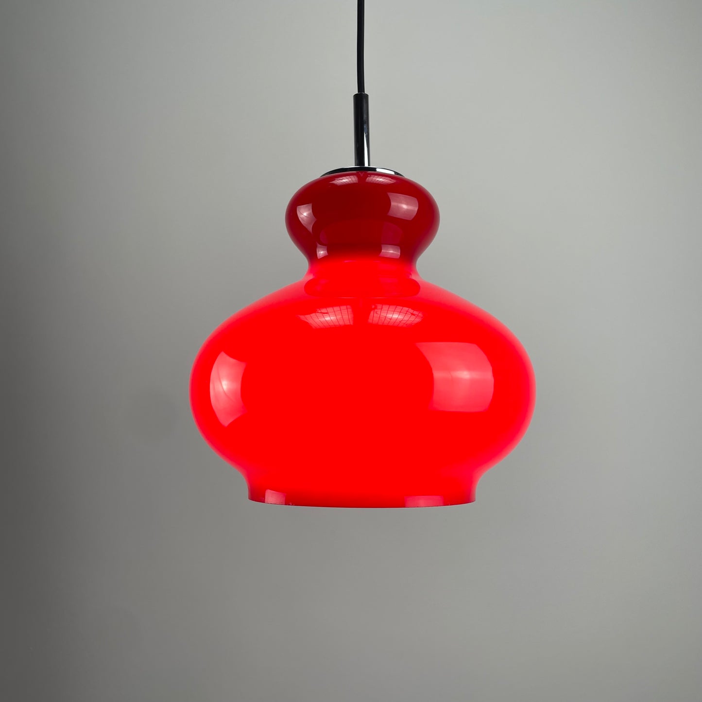 Cherry red glass pendant lamp by Peill and Putzler 1960