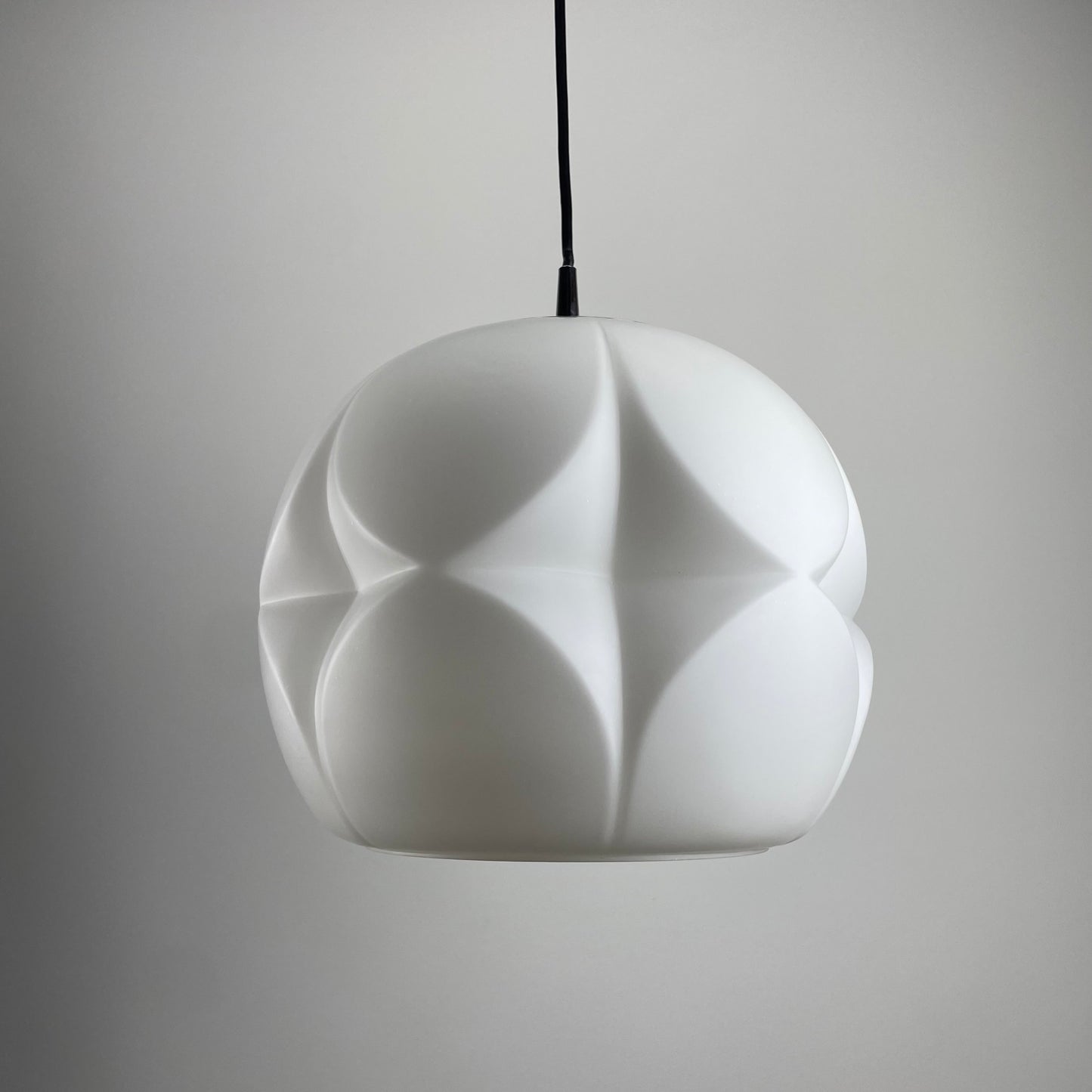 Artichoke shaped white frosted glass pendant lamp by Peill and Putzler 1960