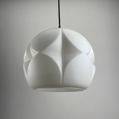 Artichoke shaped white frosted glass pendant lamp by Peill and Putzler 1960