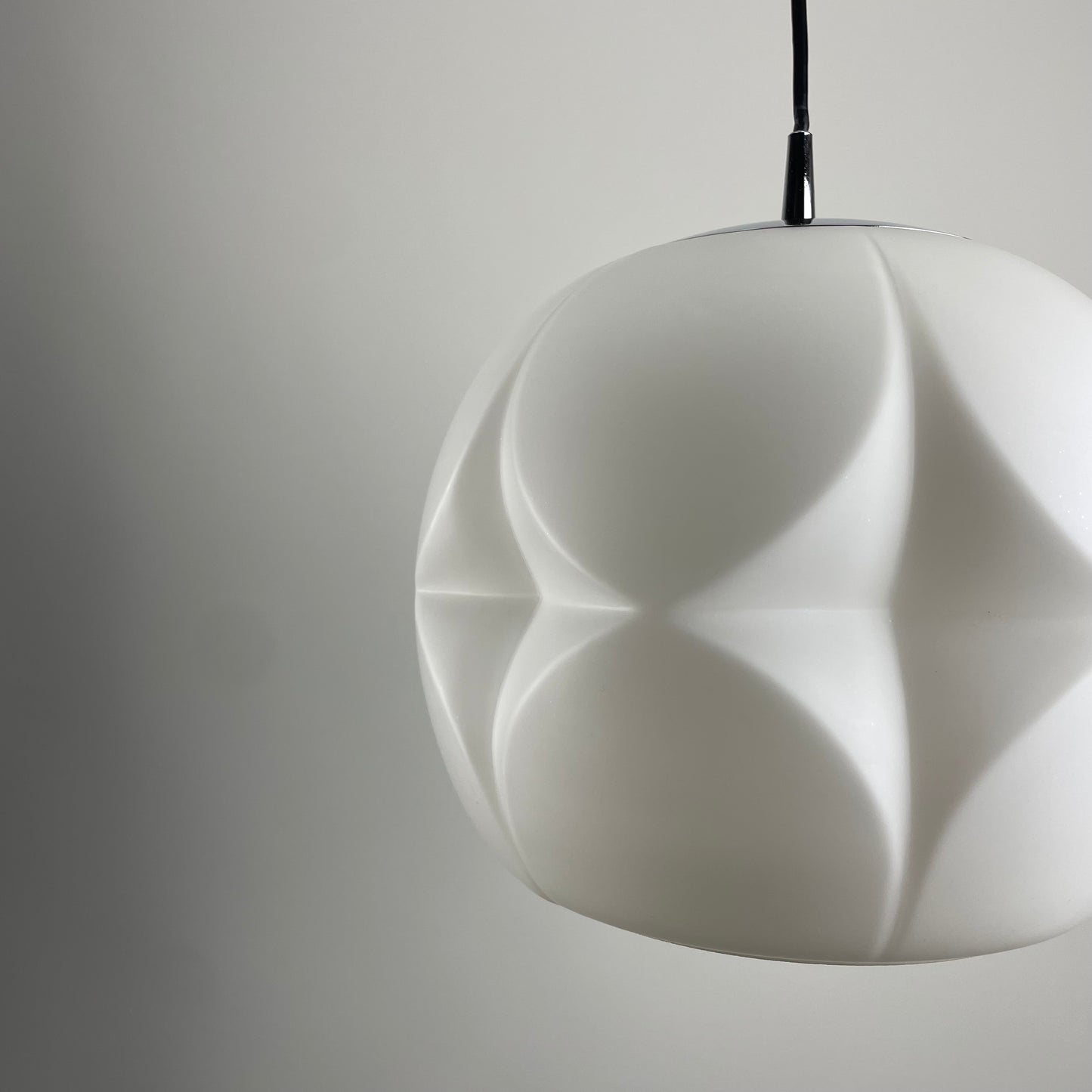 Artichoke shaped white frosted glass pendant lamp by Peill and Putzler 1960