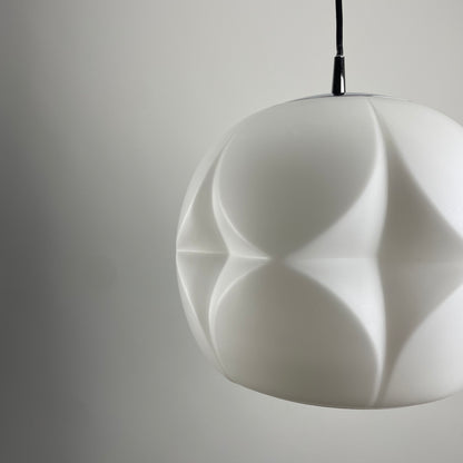 Artichoke shaped white frosted glass pendant lamp by Peill and Putzler 1960