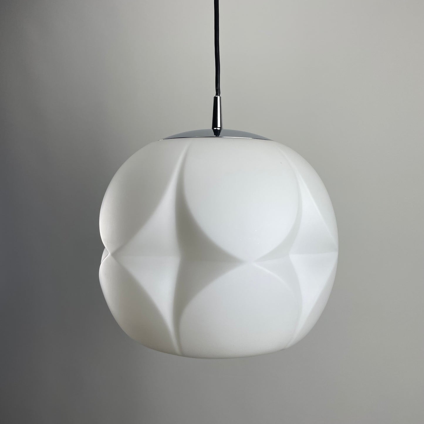 Artichoke shaped white frosted glass pendant lamp by Peill and Putzler 1960