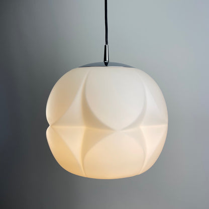 Artichoke shaped white frosted glass pendant lamp by Peill and Putzler 1960