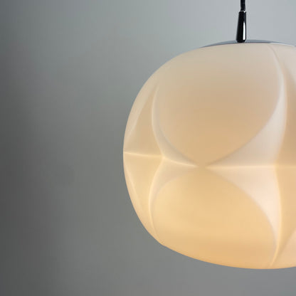Artichoke shaped white frosted glass pendant lamp by Peill and Putzler 1960