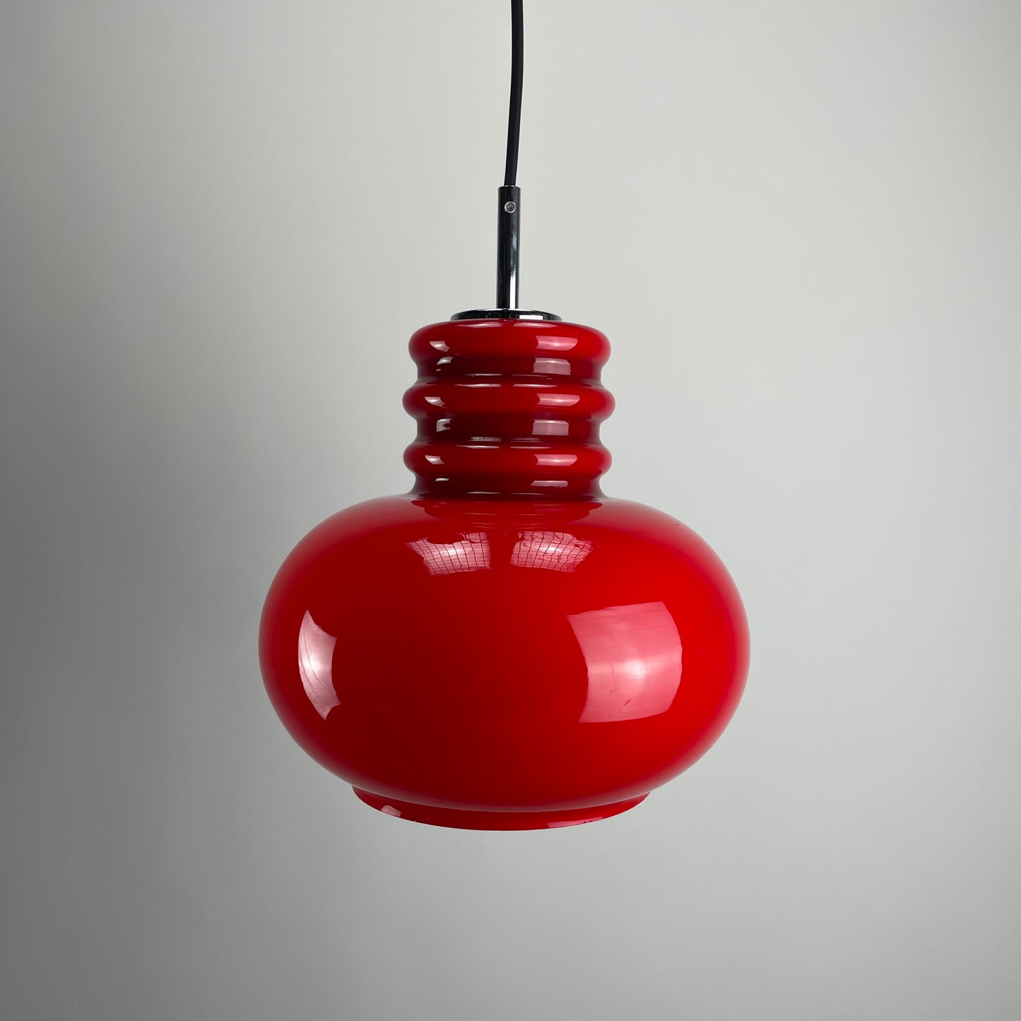 Red opaline glass pendant lamp by Peill and Putzler 1960