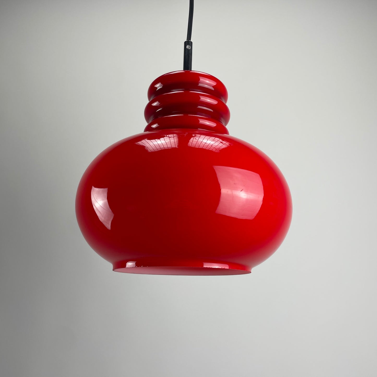 Red opaline glass pendant lamp by Peill and Putzler 1960