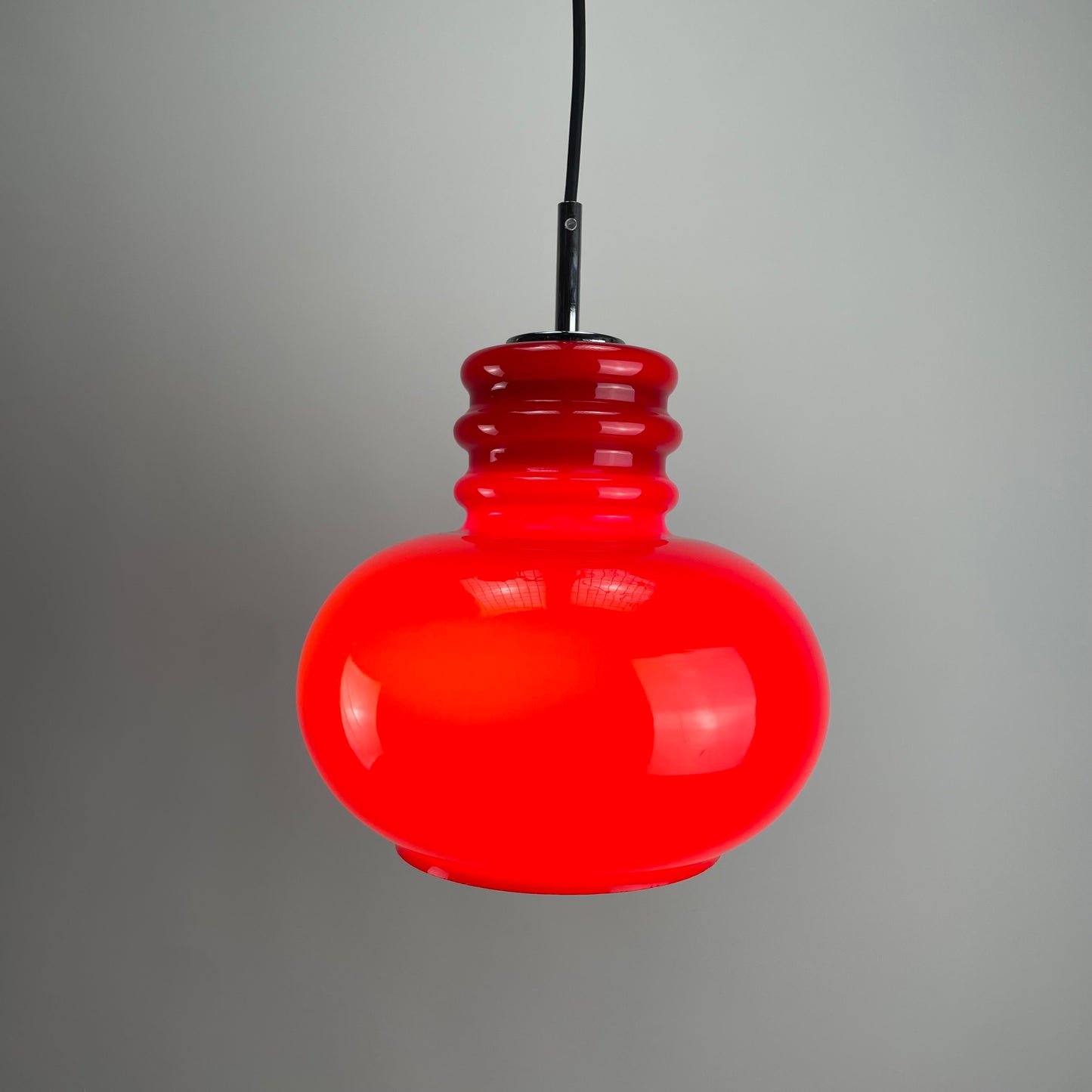 Red opaline glass pendant lamp by Peill and Putzler 1960