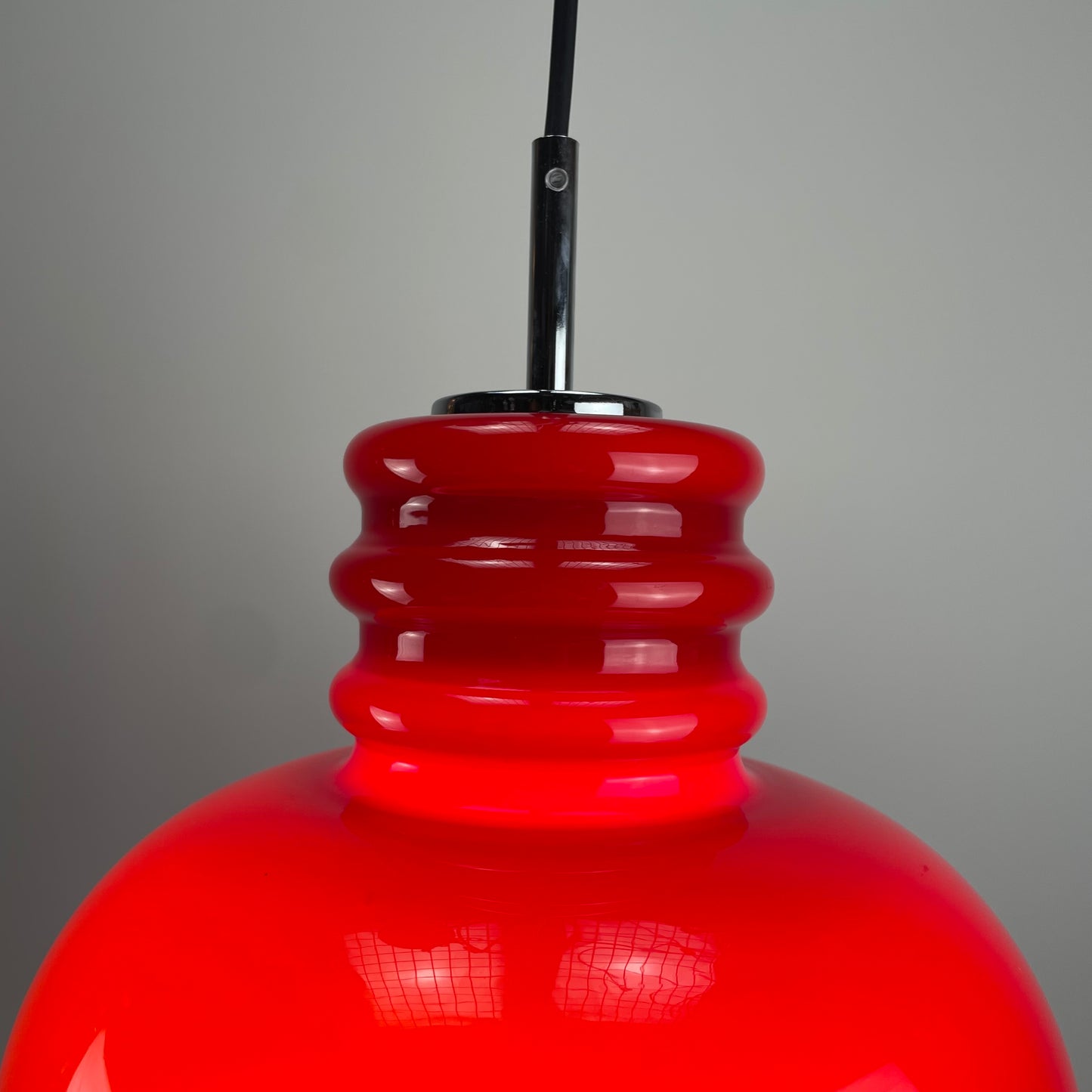 Red opaline glass pendant lamp by Peill and Putzler 1960