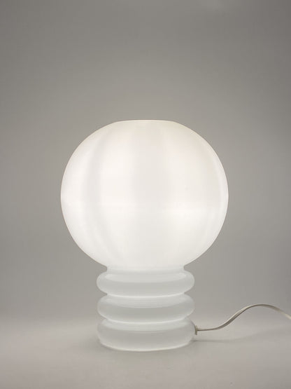 White glass table lamp BULB by Glashütte Limburg 1979