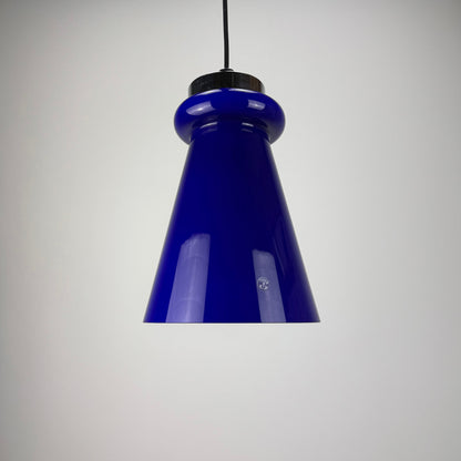 Cobalt blue glass pendant lamp by Peill and Putzler 1970