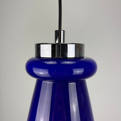 Cobalt blue glass pendant lamp by Peill and Putzler 1970