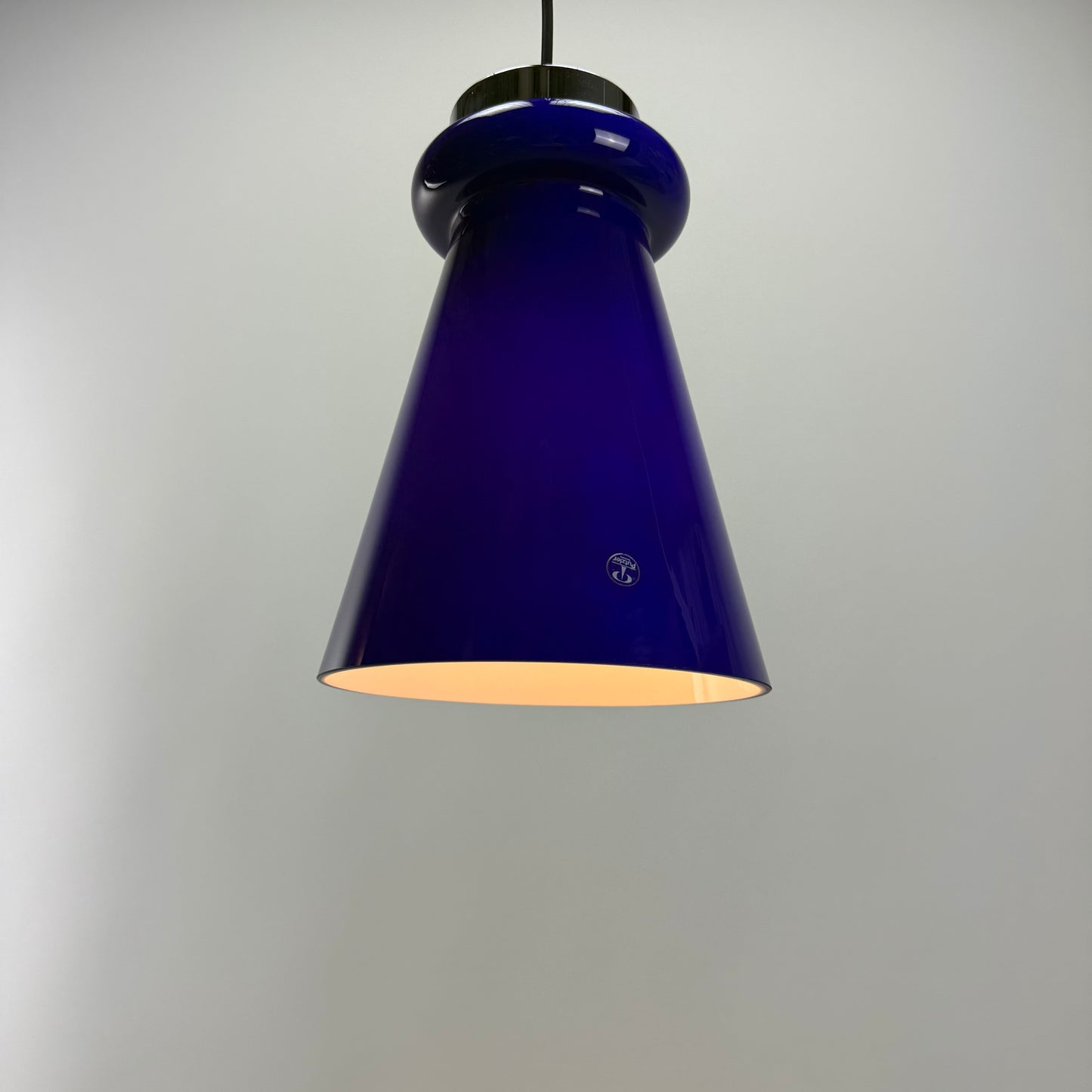 Cobalt blue glass pendant lamp by Peill and Putzler 1970