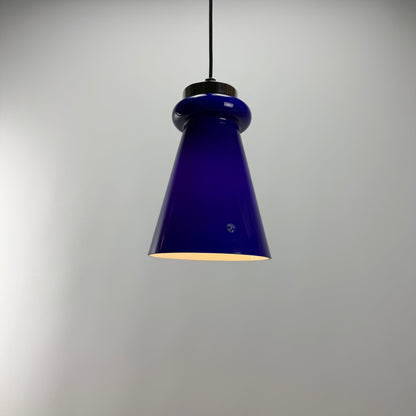 Cobalt blue glass pendant lamp by Peill and Putzler 1970