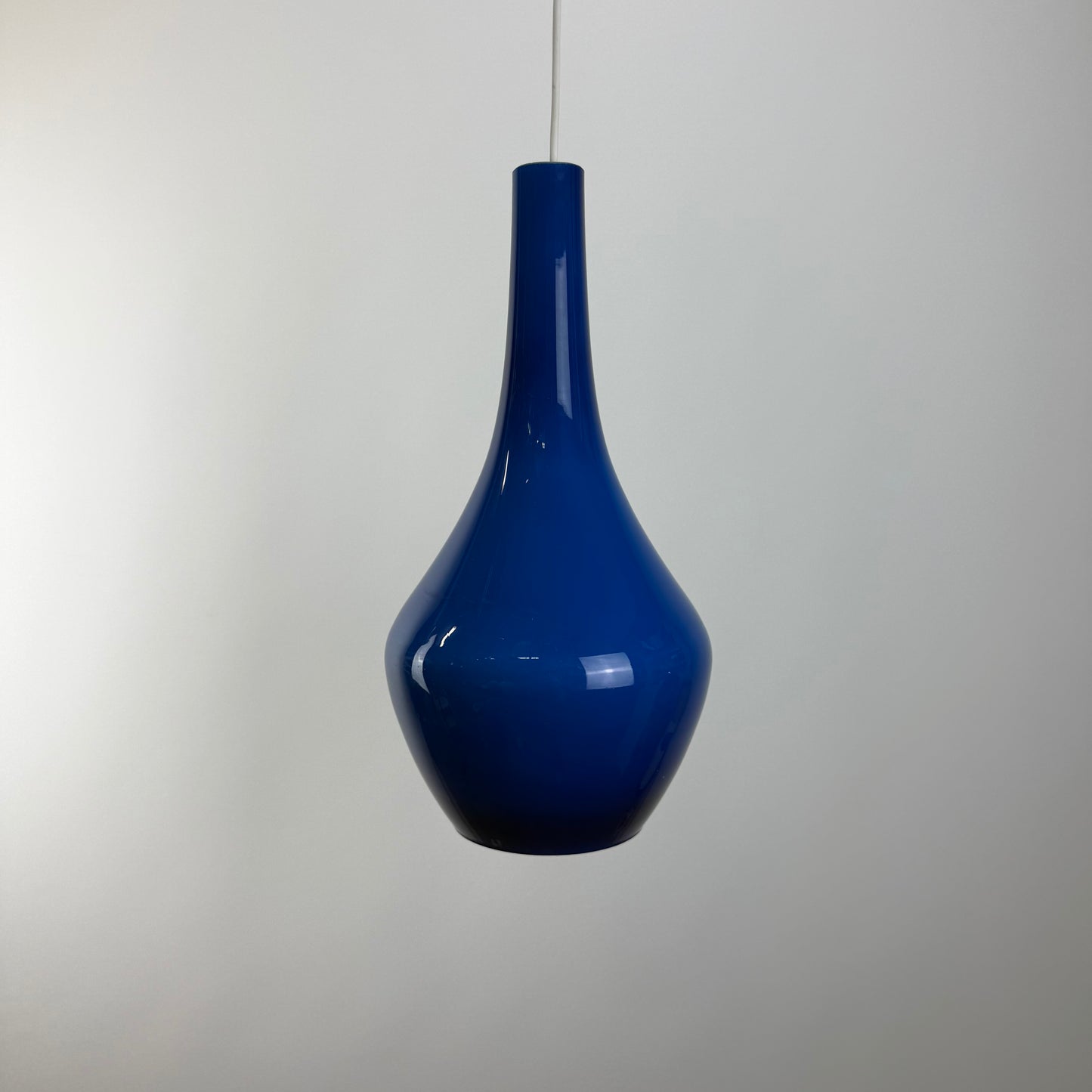 Blue glass droplet shaped pendant lamp by Holmegaard 1960