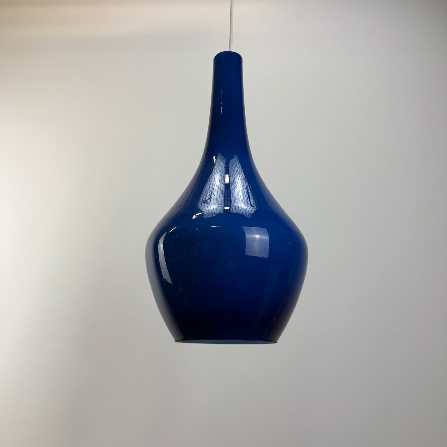 Blue glass droplet shaped pendant lamp by Holmegaard 1960