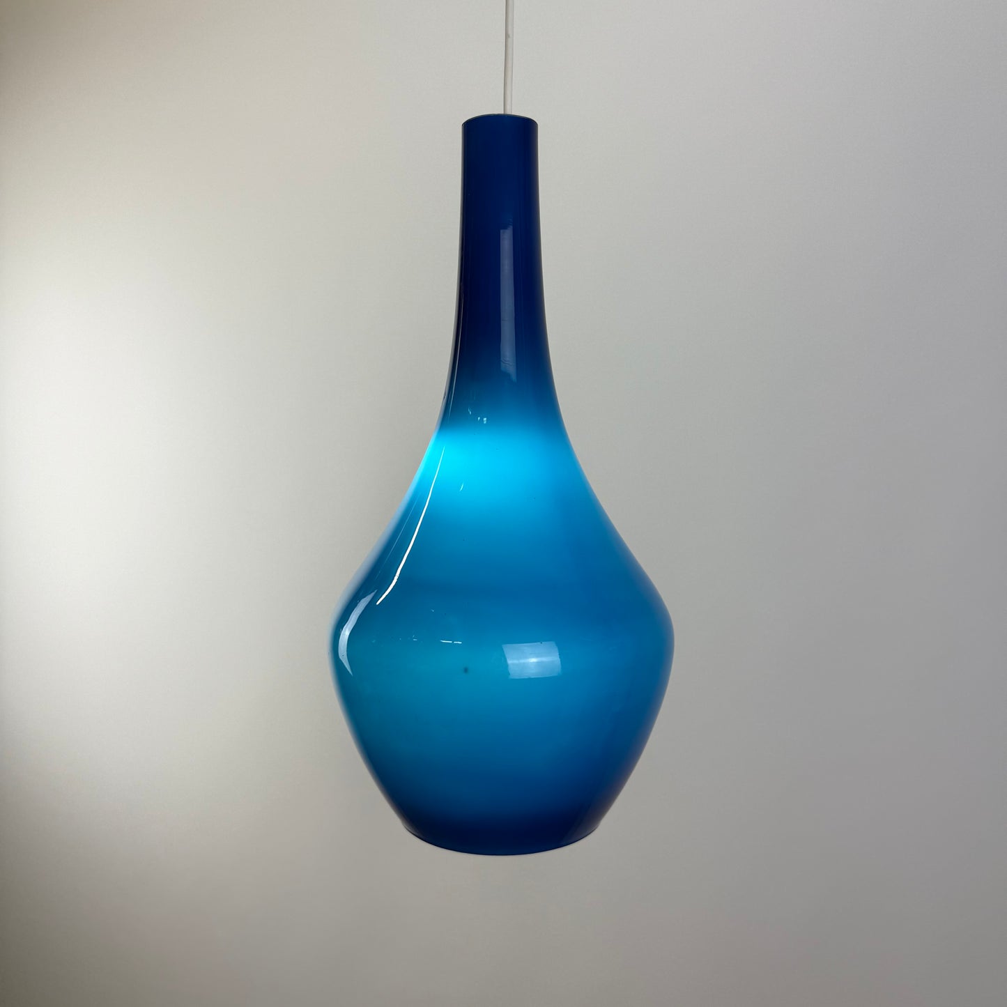 Blue glass droplet shaped pendant lamp by Holmegaard 1960
