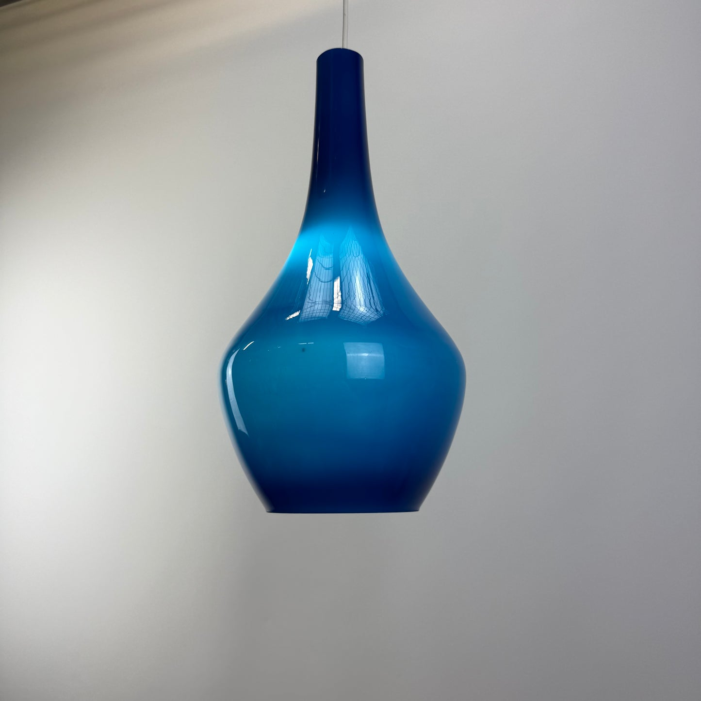 Blue glass droplet shaped pendant lamp by Holmegaard 1960