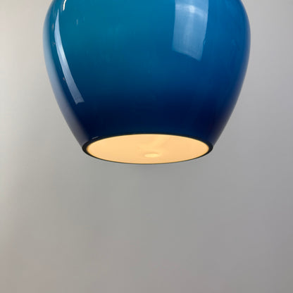 Blue glass droplet shaped pendant lamp by Holmegaard 1960