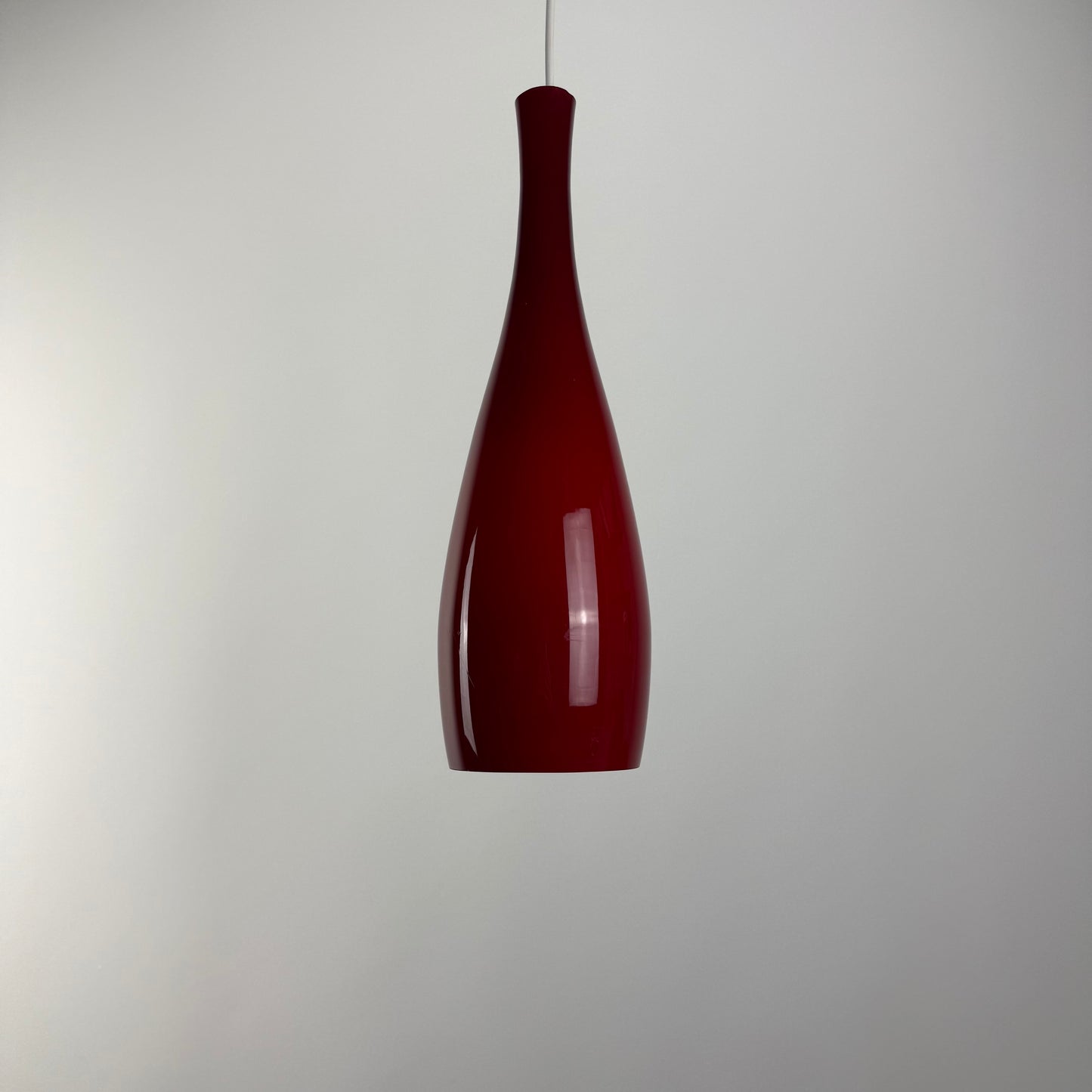 Red glass pendant lamp by Jacob Bang for Fog & Mørup 1960