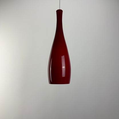 Red glass pendant lamp by Jacob Bang for Fog & Mørup 1960