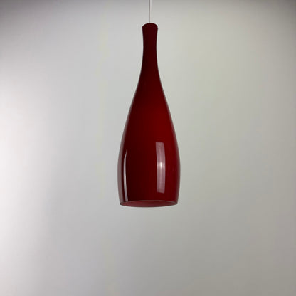 Red glass pendant lamp by Jacob Bang for Fog & Mørup 1960