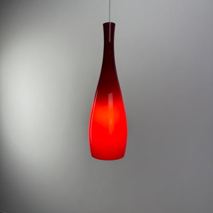 Red glass pendant lamp by Jacob Bang for Fog & Mørup 1960