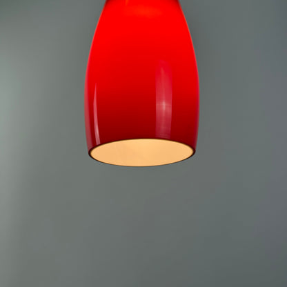 Red glass pendant lamp by Jacob Bang for Fog & Mørup 1960
