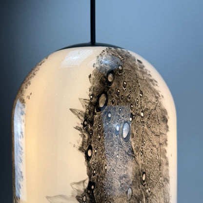 Large dome shaped glass pendant lamp by Doria Leuchten 1960