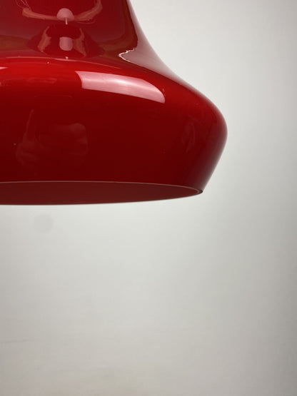 Cherry red trumpet shaped glass pendant light 1970