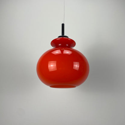 Red glass pendant light by Peill and Putzler 1960