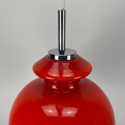 Red glass pendant light by Peill and Putzler 1960