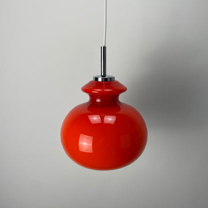 Red glass pendant light by Peill and Putzler 1960