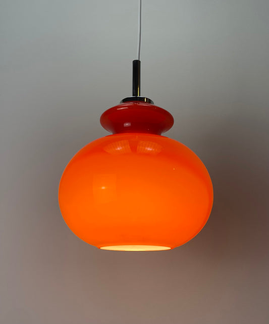 Red glass pendant light by Peill and Putzler 1960