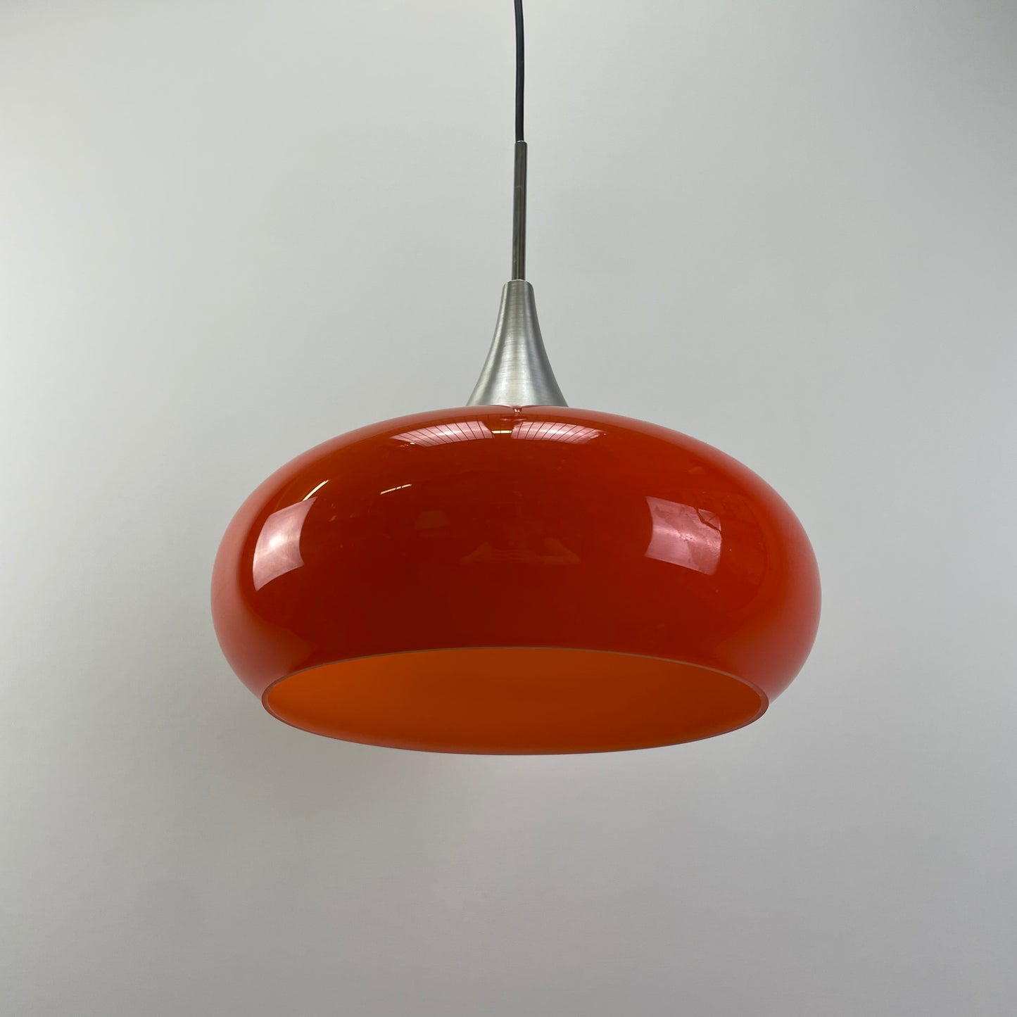 Orange UFO shaped glass pendant light by Doria Leuchten 1970