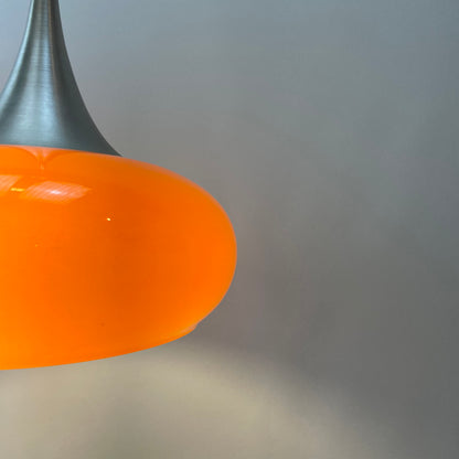 Orange UFO shaped glass pendant light by Doria Leuchten 1970