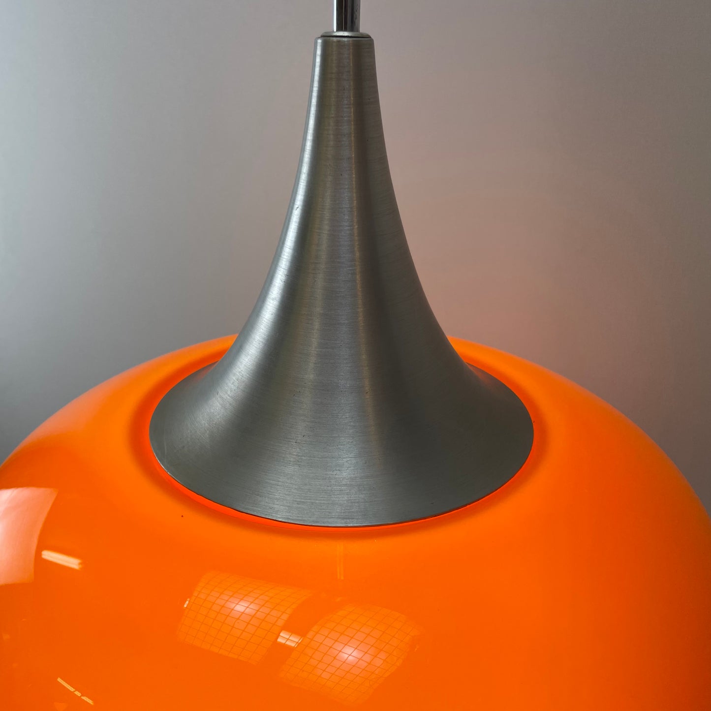 Orange UFO shaped glass pendant light by Doria Leuchten 1970