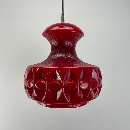 Red glass pendant light by Peill and Putzler 1960