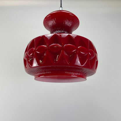 Red glass pendant light by Peill and Putzler 1960