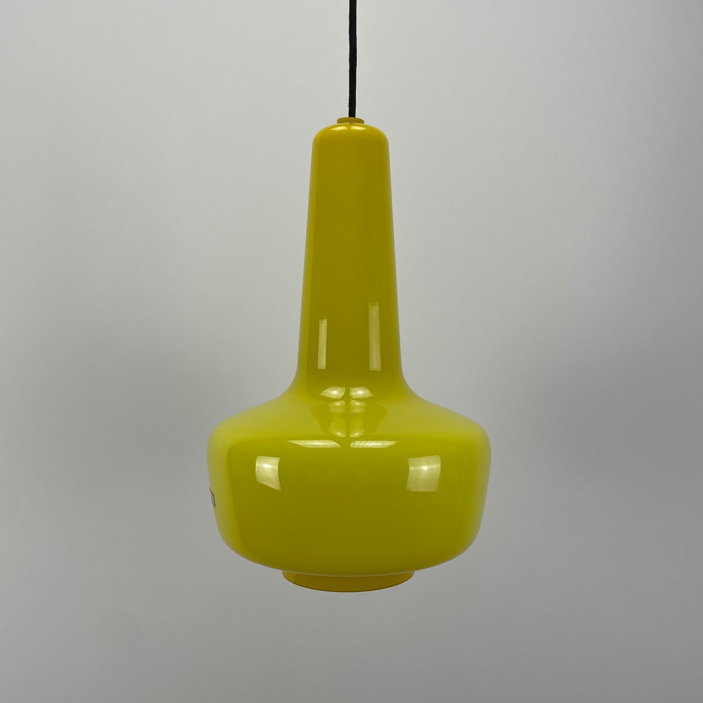 Neon yellow opaline glass pendant lamp KRETA for Holmegaard by Jacob Bang 1960