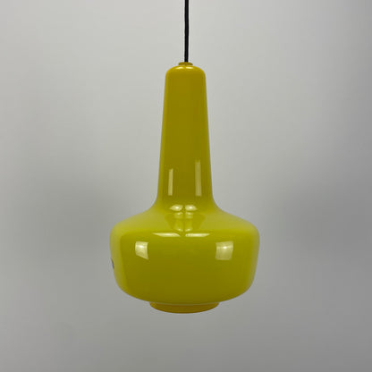 Neon yellow opaline glass pendant lamp KRETA for Holmegaard by Jacob Bang 1960