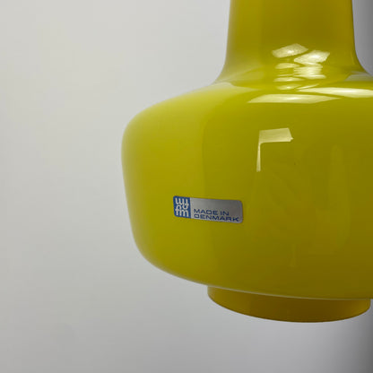 Neon yellow opaline glass pendant lamp KRETA for Holmegaard by Jacob Bang 1960